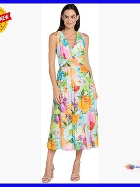 Floral V-Neck Midi Dress, Fit & Flare, Rayon, Spring Summer Formal